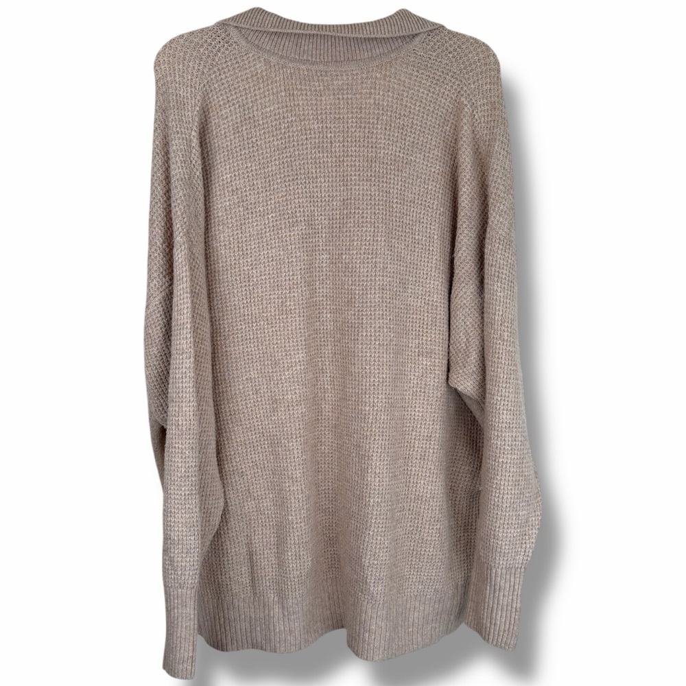 Aerie Cozy Up Waffle Knit Polo Sweater Beige V-Neck Collared Oversized sz Medium - Picture 4 of 6